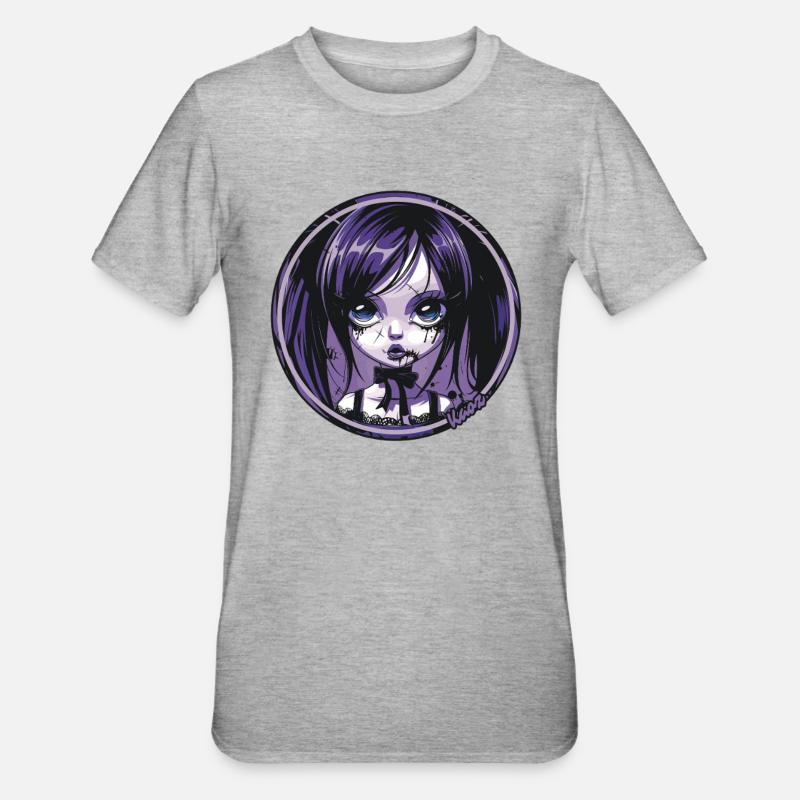 Gothic Chibi Mädchen – Dunkle Ästhetik - Unisex Polycotton T-Shirt - Grau meliert