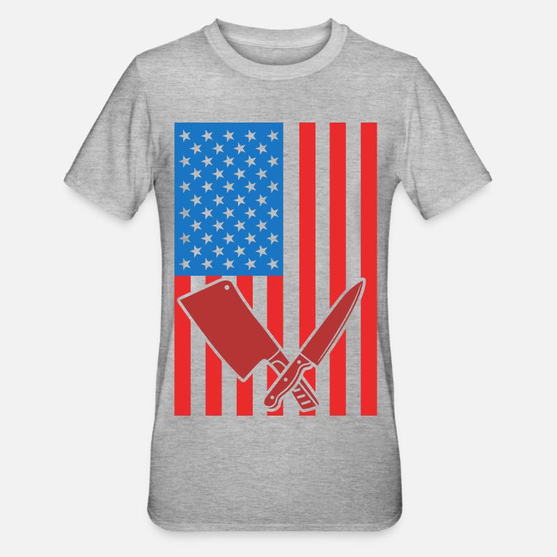 Drapeau des États-Unis de boucher - T-shirt polycoton Unisexe - gris chiné