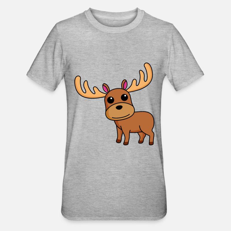 Elch Comic Tier - Unisex Polycotton T-Shirt - Grau meliert
