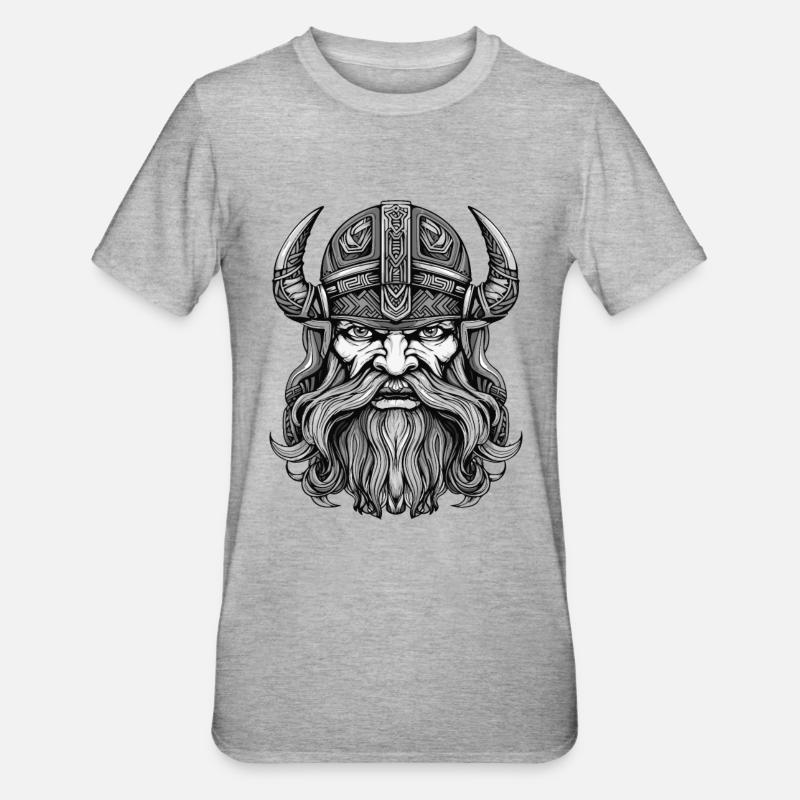 Wikinger Krieger Valhalla Kopf - Unisex Polycotton T-Shirt - Grau meliert