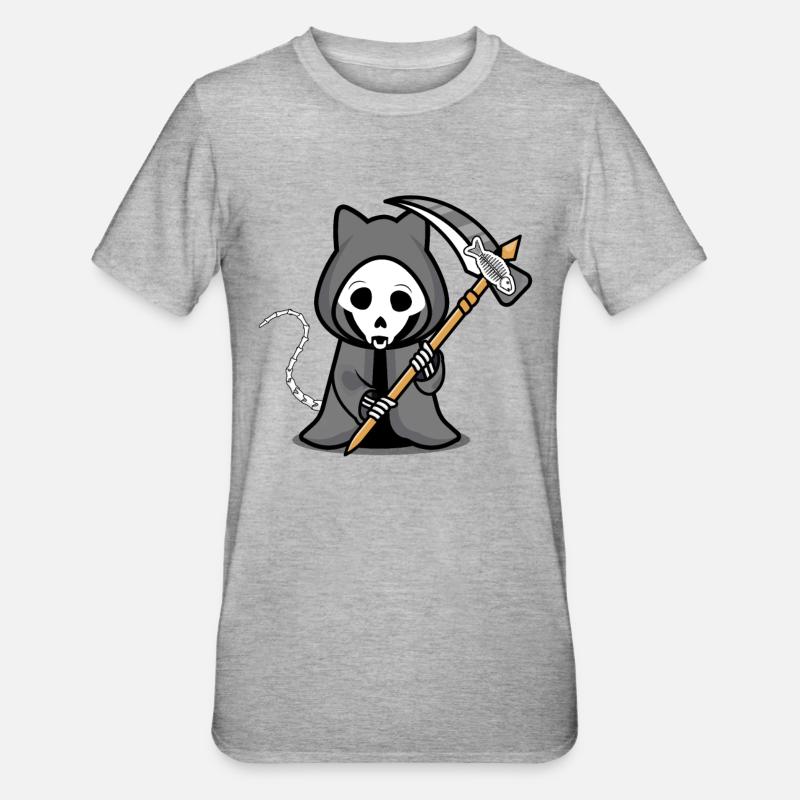 Chat Halloween Grim Repear - T-shirt polycoton Unisexe - gris chiné