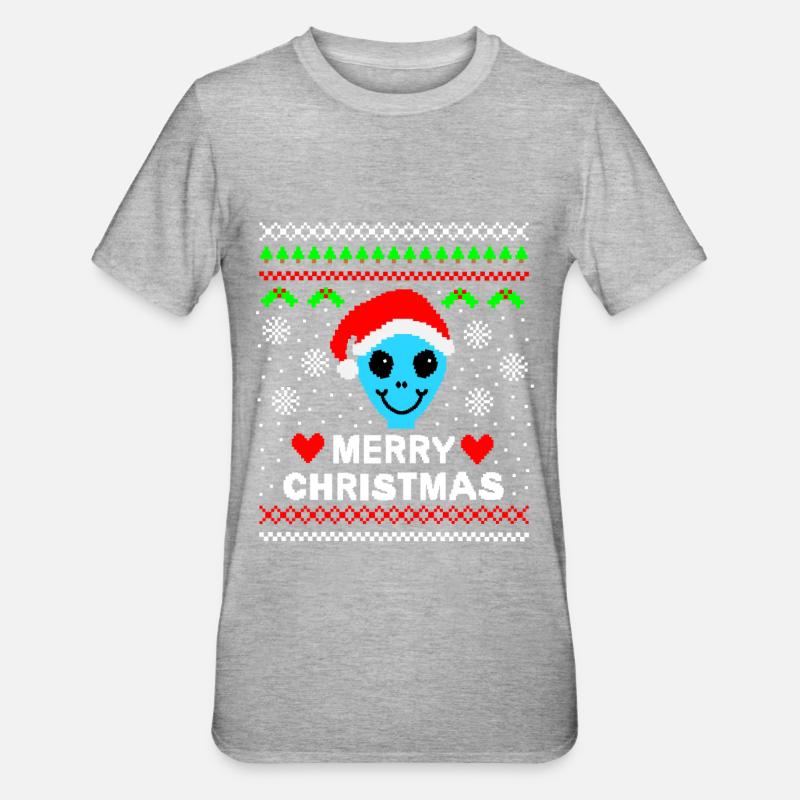 Alien Weihnachtspullover ugly christmas Geschenk - Unisex Polycotton T-Shirt - Grau meliert