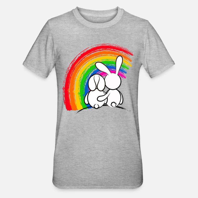 Lapins devant la Pride Arc-en-ciel - T-shirt polycoton Unisexe - gris chiné