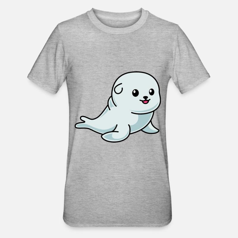 Robbe Tier Comic - Unisex Polycotton T-Shirt - Grau meliert