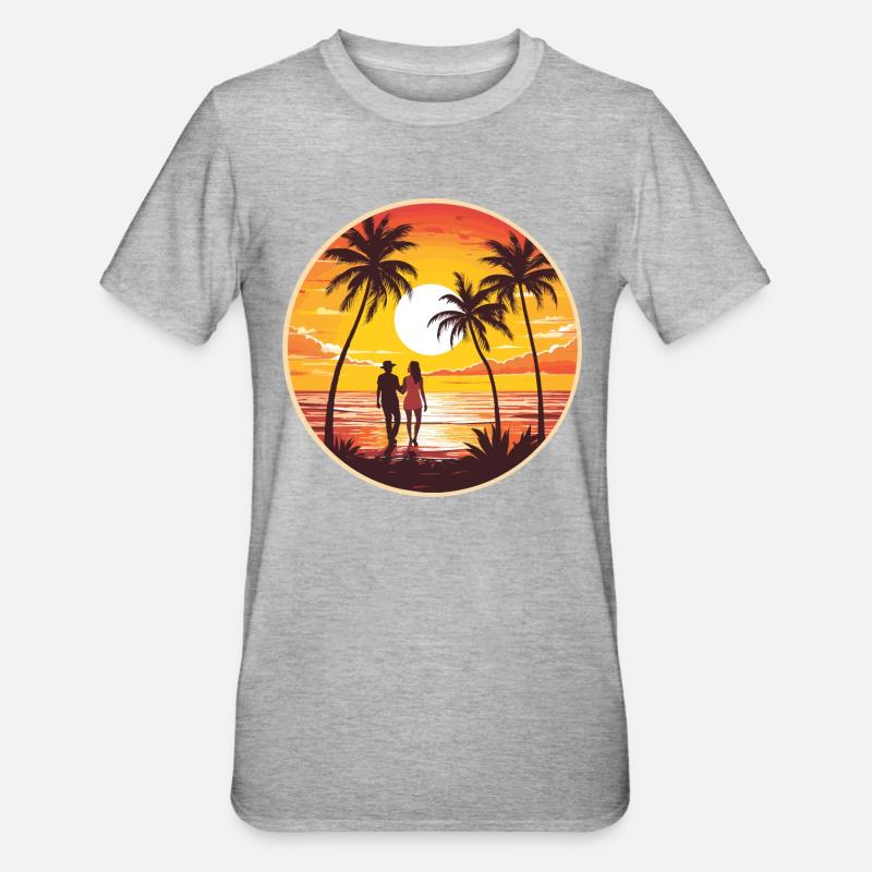 Sunset Beach Romantisches Paar - Unisex Polycotton T-Shirt - Grau meliert