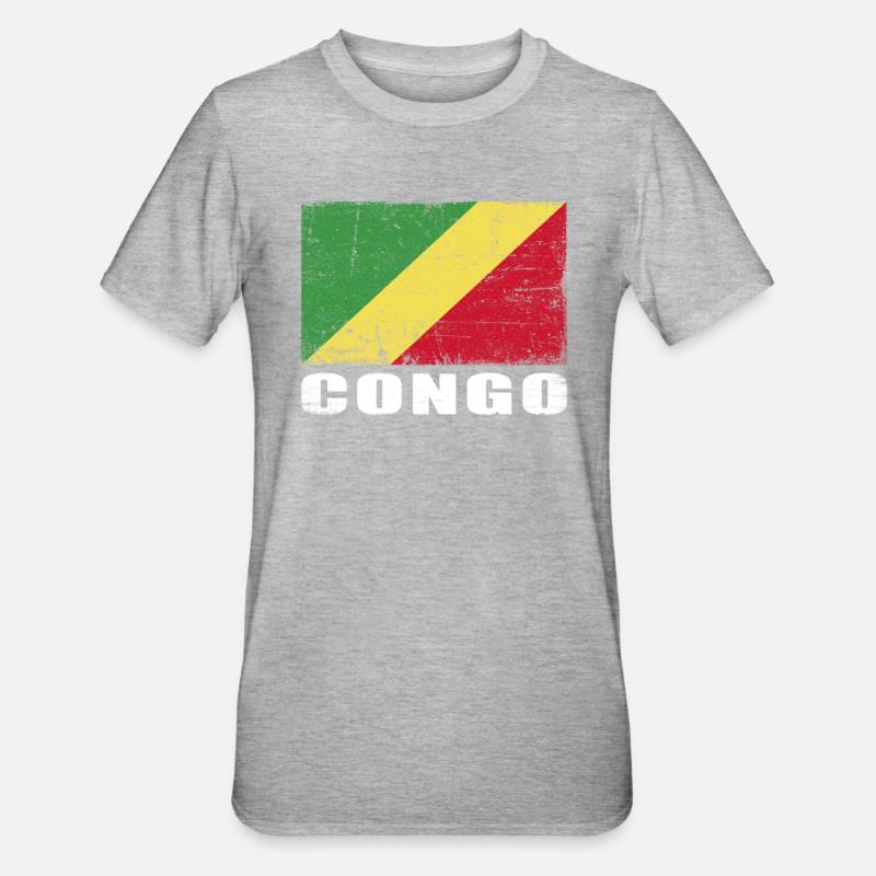 Drapeau du Congo Grunge Drapeau du Congo - T-shirt polycoton Unisexe - gris chiné
