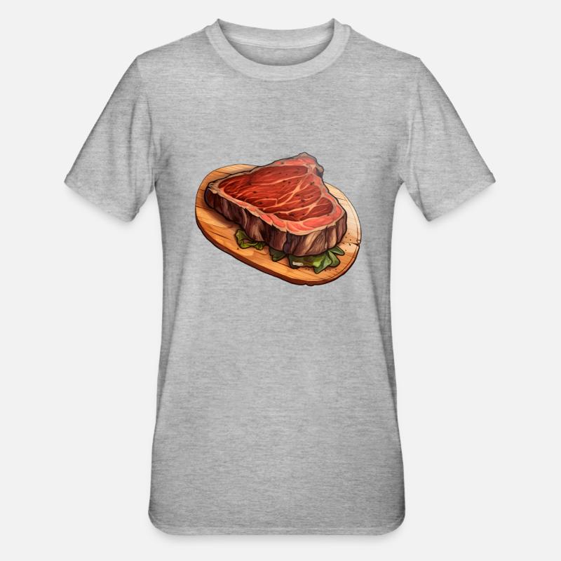 Steak Fleisch Essen - Unisex Polycotton T-Shirt - Grau meliert