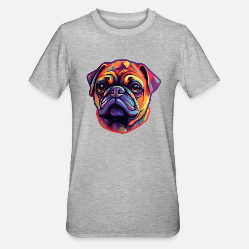 Mops Regenbogenfarben - Unisex Polycotton T-Shirt - Grau meliert