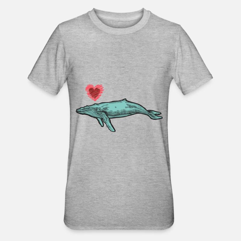 baleines mer poisson eau mer mer cachalot coeur - T-shirt polycoton Unisexe - gris chiné