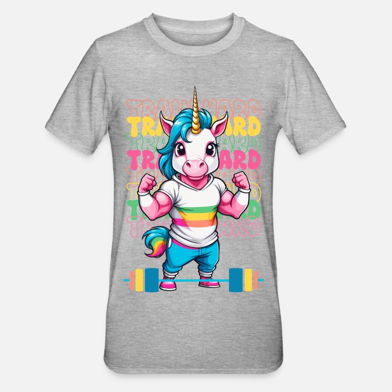 Bodybuilder Einhorn - Unisex Polycotton T-Shirt - Grau meliert