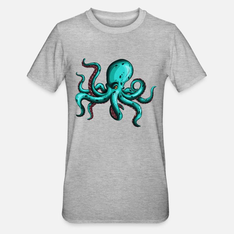 8 bevæbnet blå blæksprutte blæksprutte fan elsker - Unisex polycotton T-shirt - grå meleret
