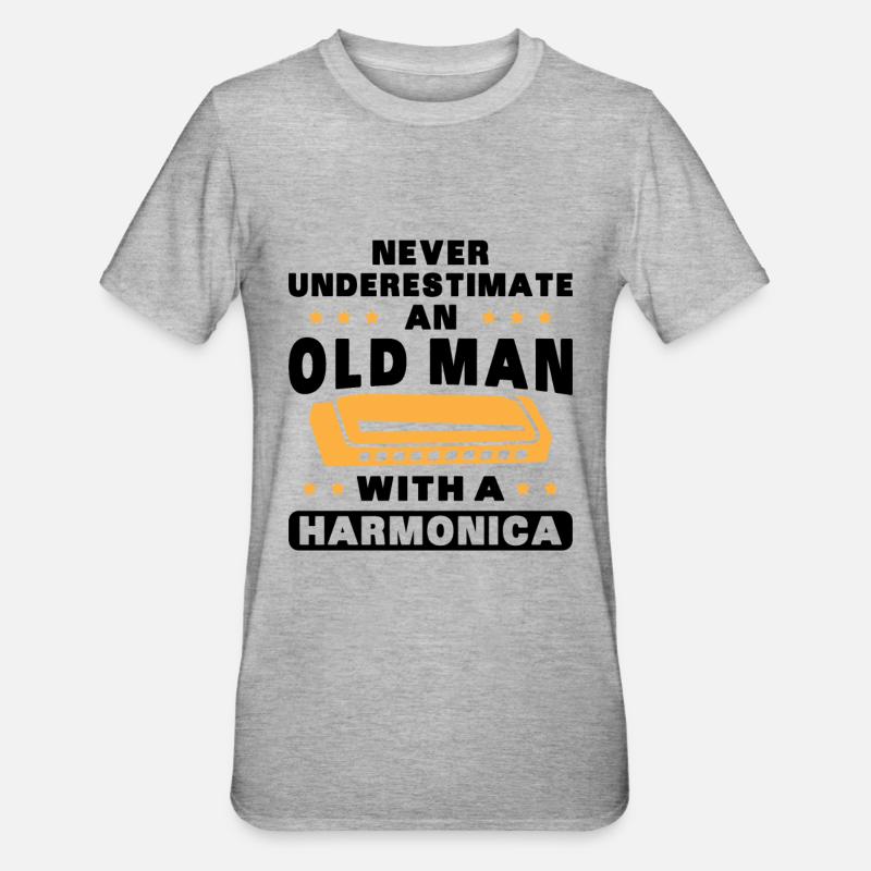 An old man with a harmonica - Unisex Polycotton T-Shirt - heather grey