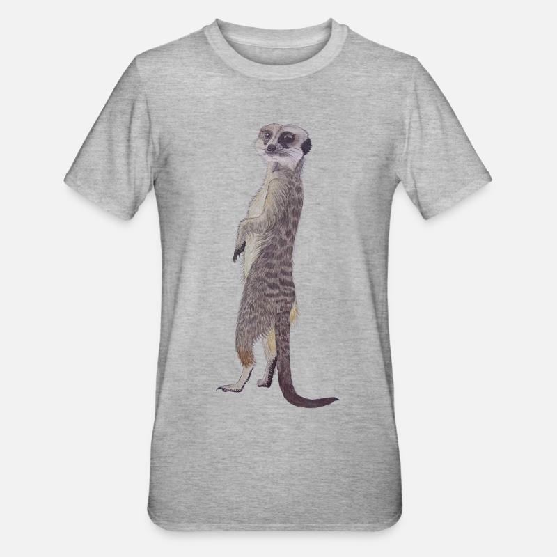 aufrecht stehendes Erdmännchen - Unisex Polycotton T-Shirt - Grau meliert