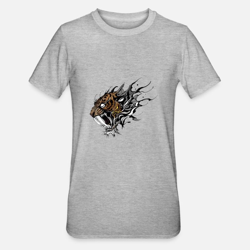 Fierce Sabertooth Tiger tattoo design - Unisex Polycotton T-Shirt - heather grey