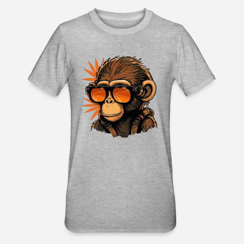Cool monkey with sunglasses - Unisex Polycotton T-Shirt - heather grey