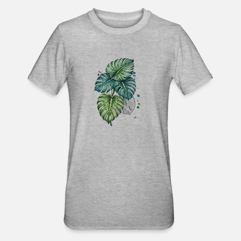 Monstera Bloom avec éclaboussures - T-shirt polycoton Unisexe - gris chiné