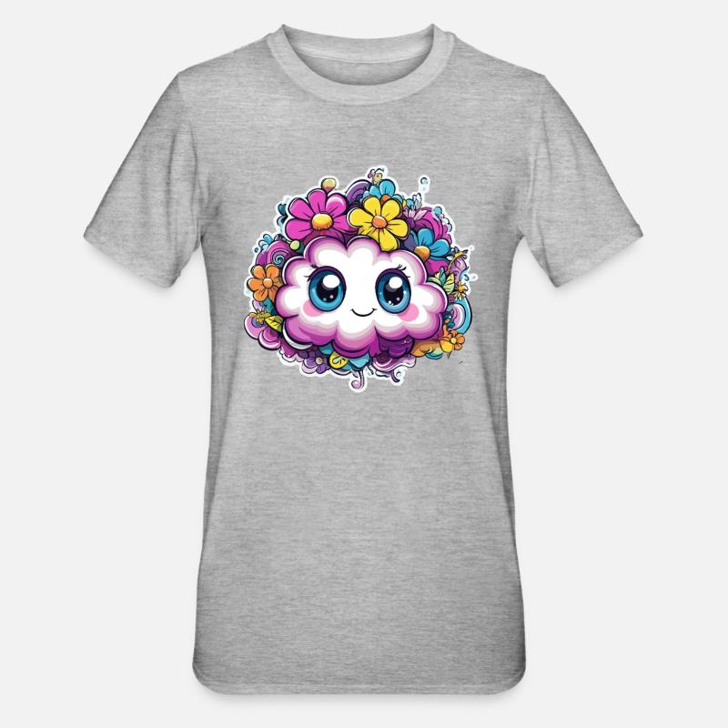 Nuage de fleurs heureux - T-shirt polycoton Unisexe - gris chiné