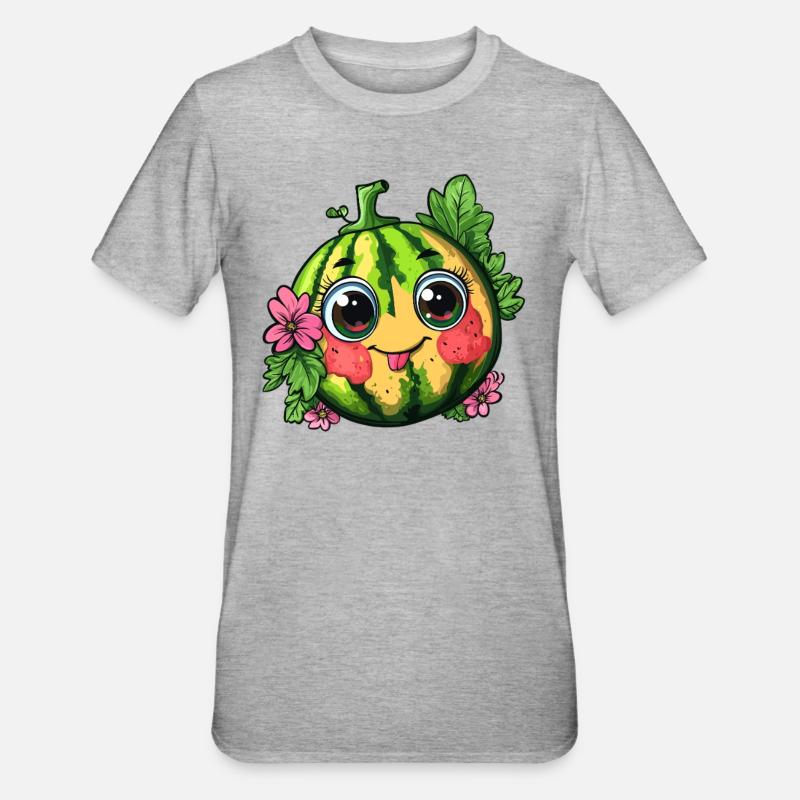 Pastèque sucrée aux fleurs - T-shirt polycoton Unisexe - gris chiné