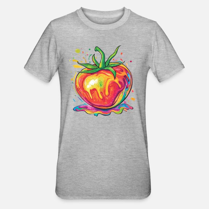 Regenbogenfarbene Pop-Art Tomate - Unisex Polycotton T-Shirt - Grau meliert