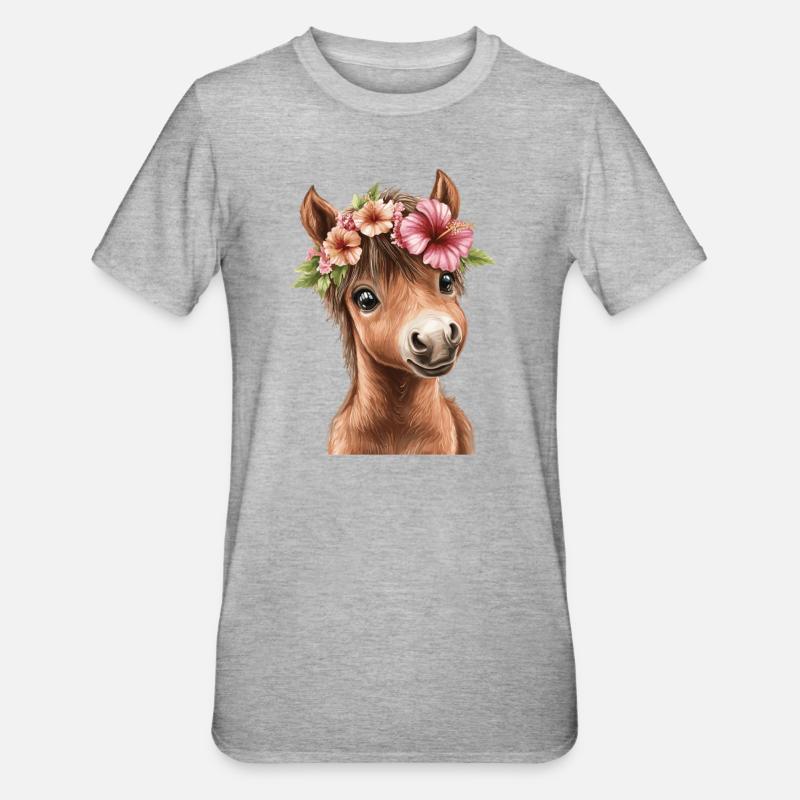 Flower pony with wreath - Unisex Polycotton T-Shirt - heather grey