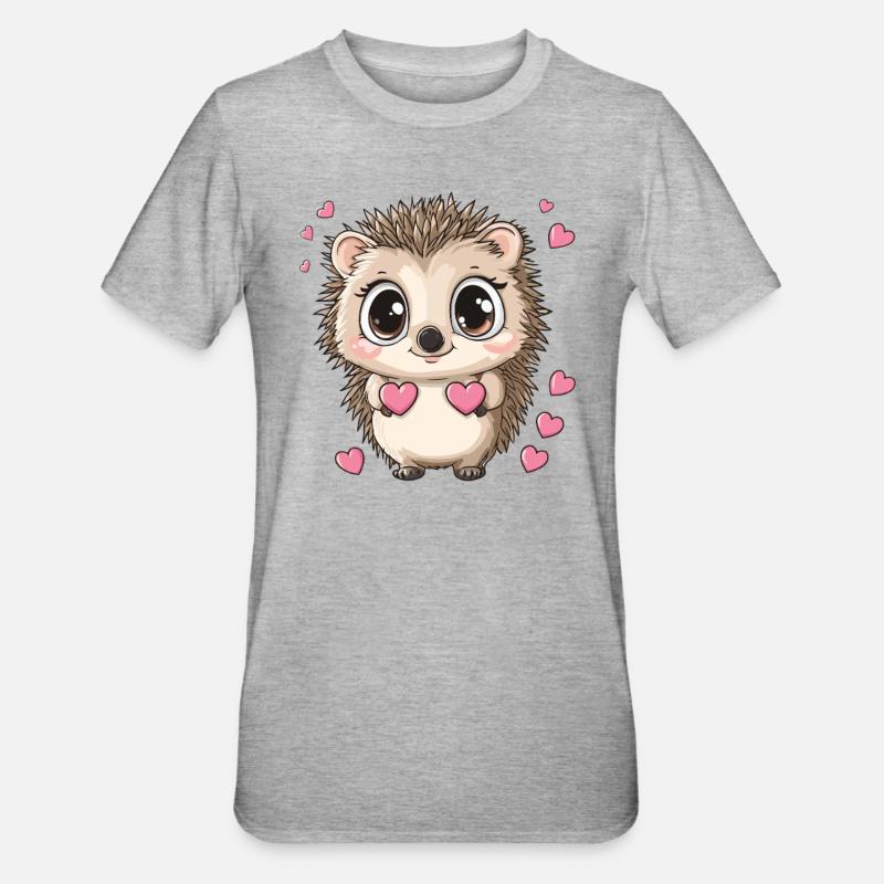Igel mit Herzen - Unisex Polycotton T-Shirt - Grau meliert