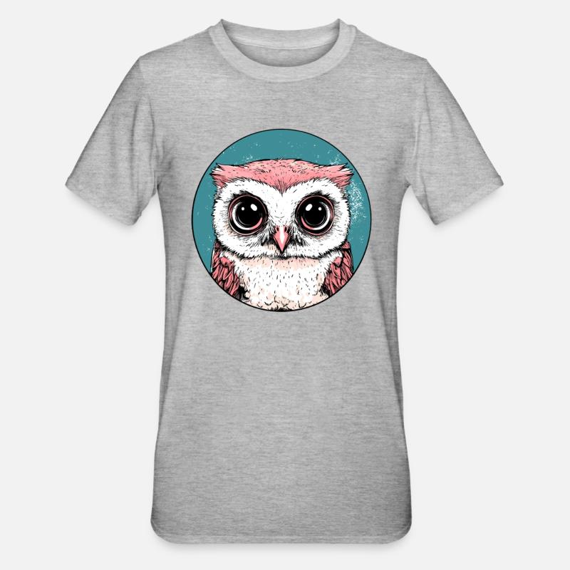 Große Augen Eule - Unisex Polycotton T-Shirt - Grau meliert