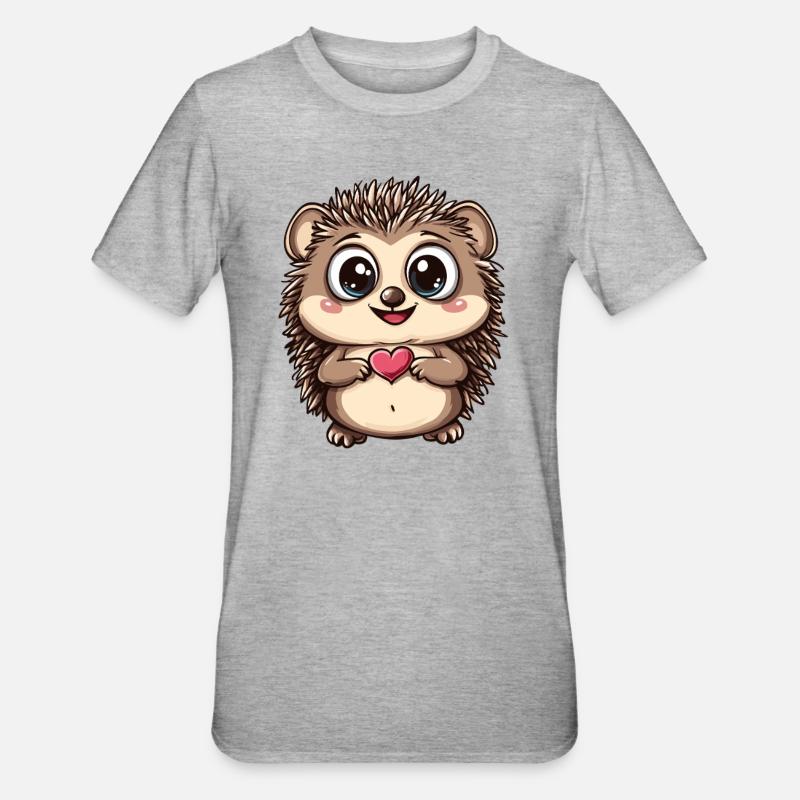 Igel mit Herz - Unisex Polycotton T-Shirt - Grau meliert