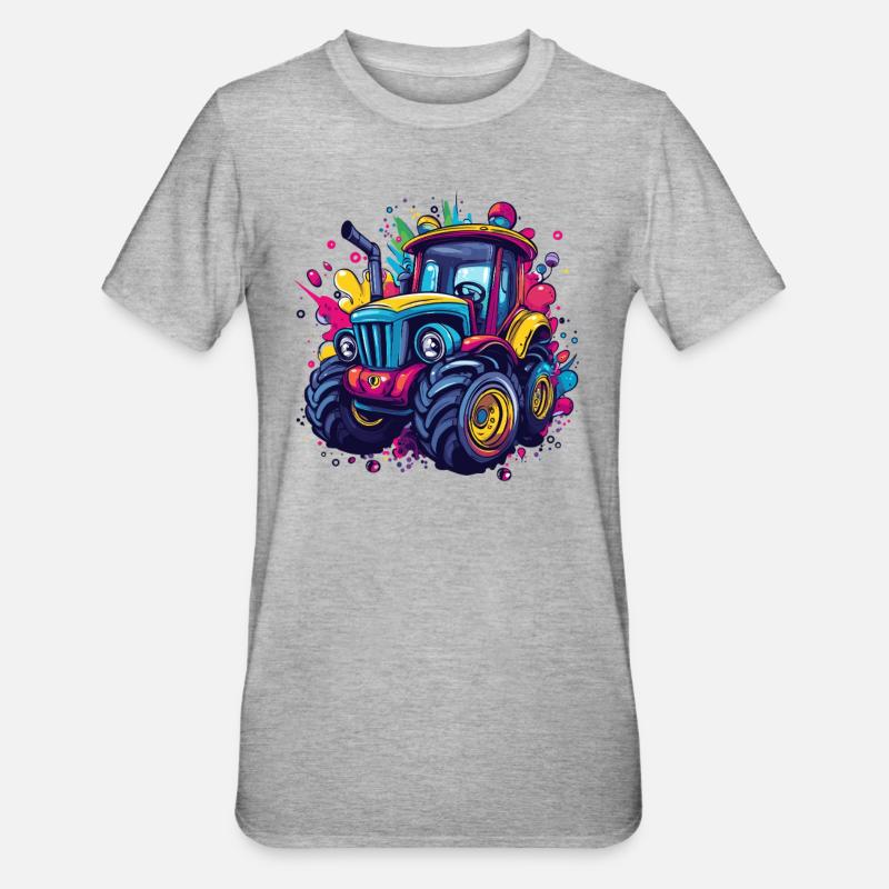 Bunter Traktor - Unisex Polycotton T-Shirt - Grau meliert