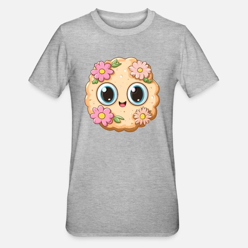 Keks mit Blümchen - Unisex Polycotton T-Shirt - Grau meliert
