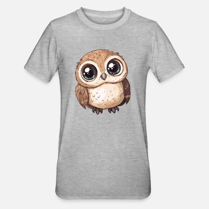 Süße große Eule - Unisex Polycotton T-Shirt - Grau meliert