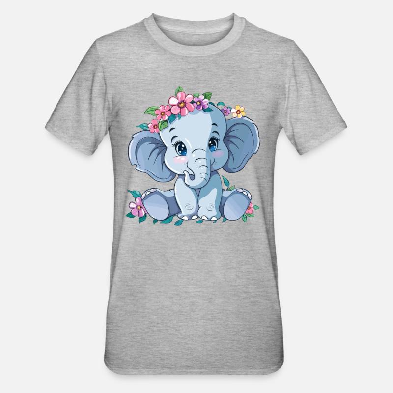 Bébé fleur éléphant - T-shirt polycoton Unisexe - gris chiné
