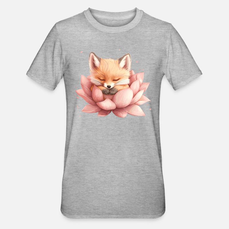 Fuchs schläft in Blüte - Unisex Polycotton T-Shirt - Grau meliert
