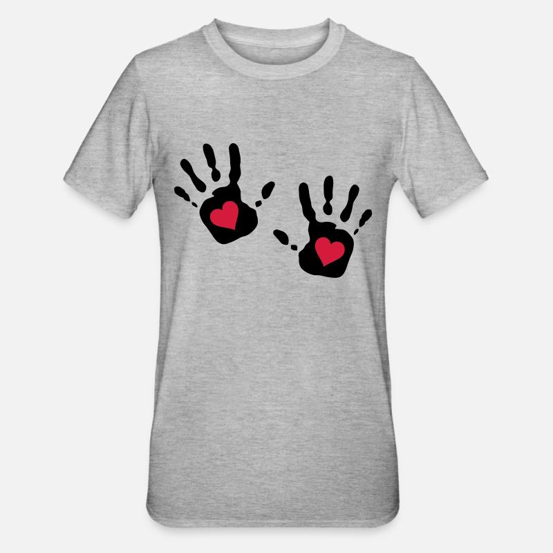 découpe coeur main d'impression - T-shirt polycoton Unisexe - gris chiné