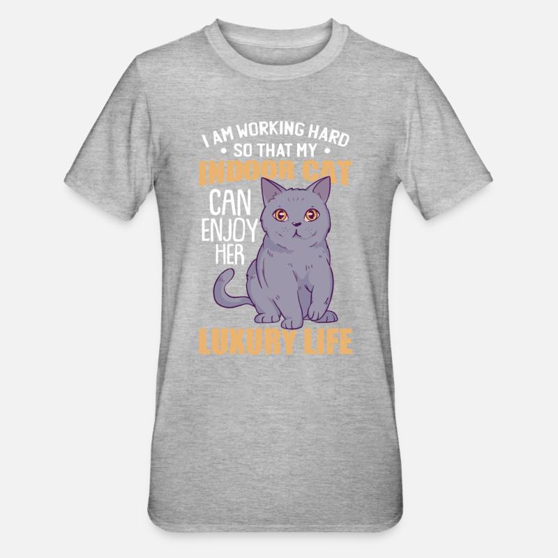Drôle d’humour de chat d’intérieur - T-shirt polycoton Unisexe - gris chiné