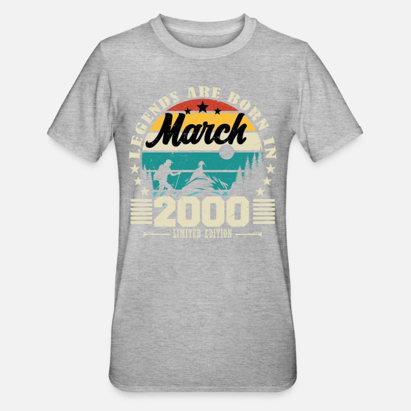 Mars 2000. Cadeau d'anniversaire mars 2000. - T-shirt polycoton Unisexe - gris chiné