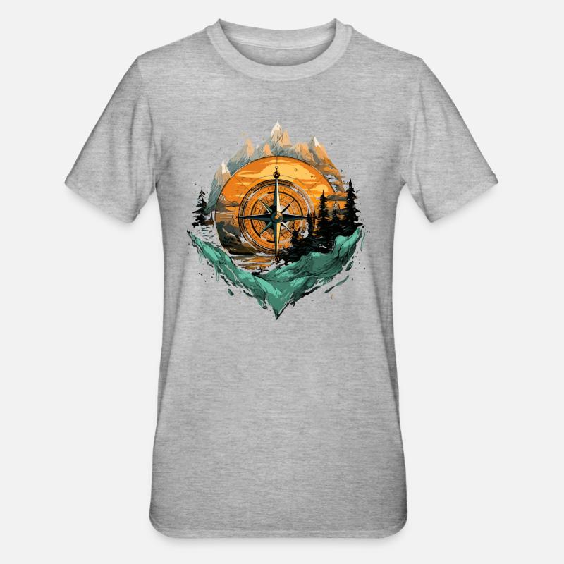 Kompass Wald Berge - Unisex Polycotton T-Shirt - Grau meliert