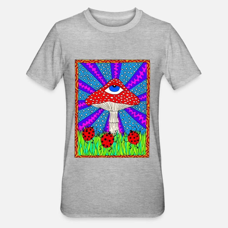 Hippie Magic Toadstool Retro Psychedelic - Unisex Polycotton T-Shirt - heather grey