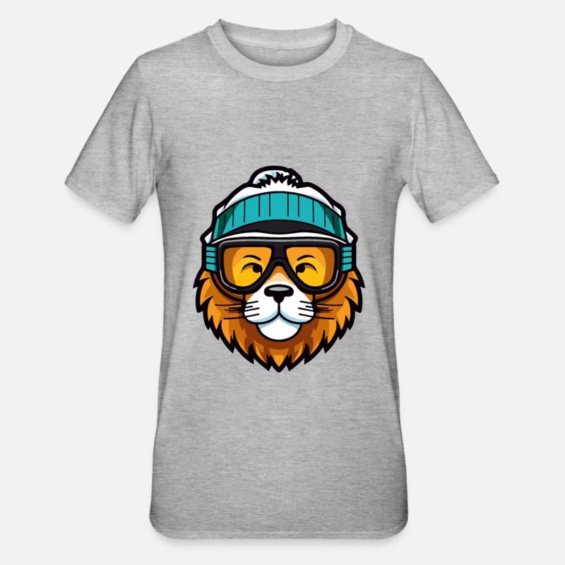 Löwe Snowboard Ski Brille Comic - Unisex Polycotton T-Shirt - Grau meliert