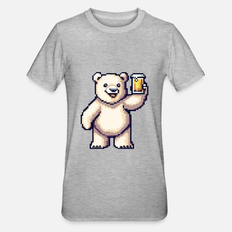 Eisbär Pixel Bier - Unisex Polycotton T-Shirt - Grau meliert