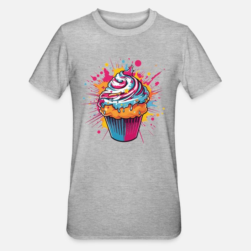 Farbexplosion Cupcake - Unisex Polycotton T-Shirt - Grau meliert