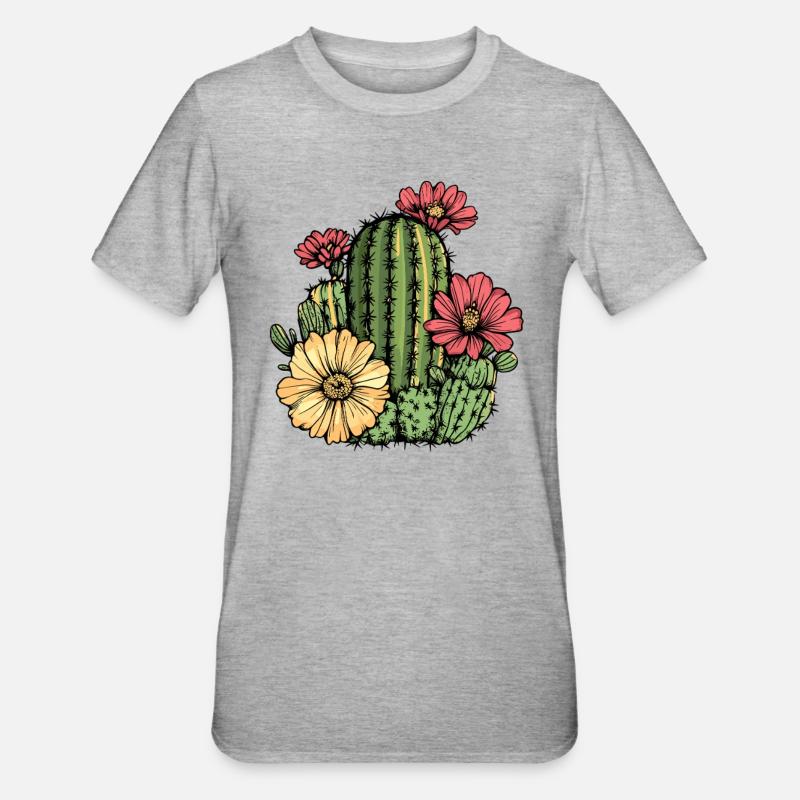 Cactus à fleurs - T-shirt polycoton Unisexe - gris chiné