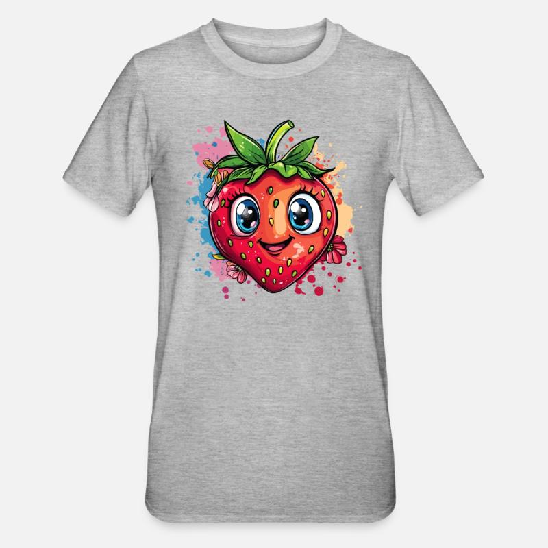 Fröhliche Erdbeere bunt - Unisex Polycotton T-Shirt - Grau meliert