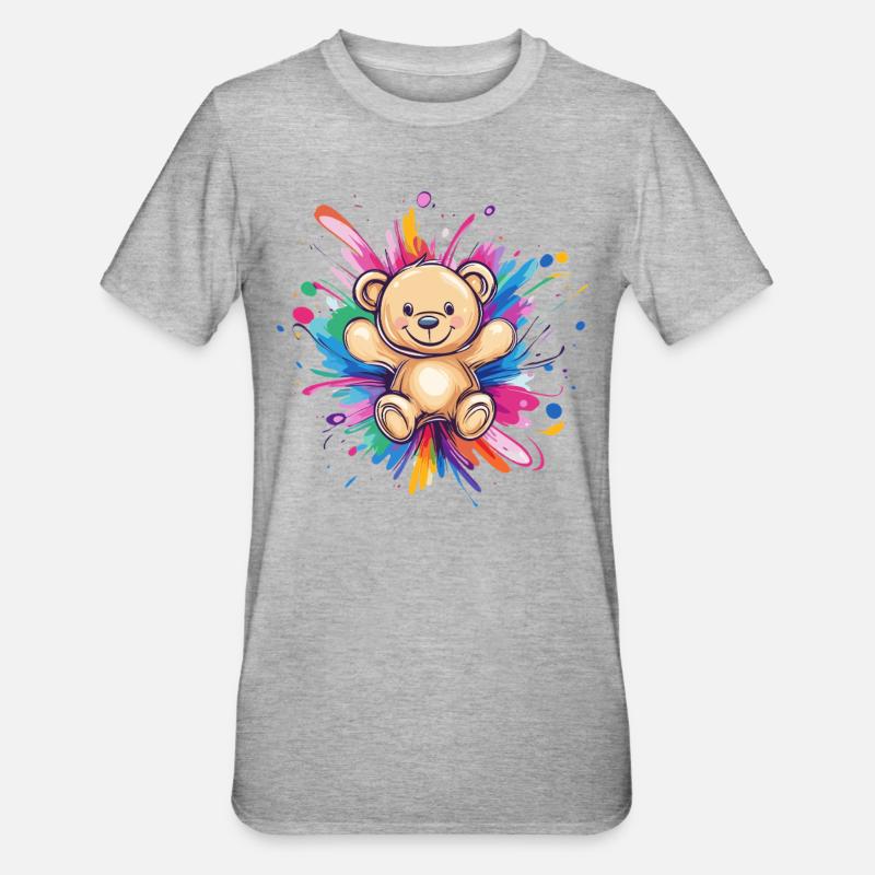 Teddybär Farbexplosion - Unisex Polycotton T-Shirt - Grau meliert