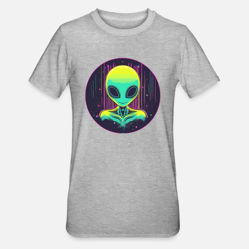 Neon Alien dans l’espace - T-shirt polycoton Unisexe - gris chiné