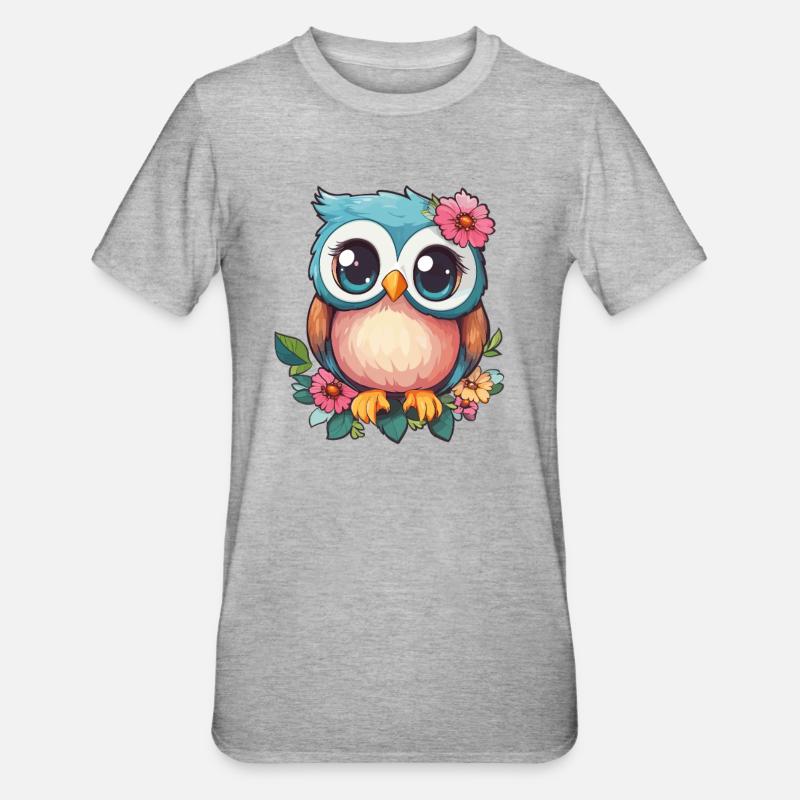 Blümchen Eule mit Charme - Unisex Polycotton T-Shirt - Grau meliert
