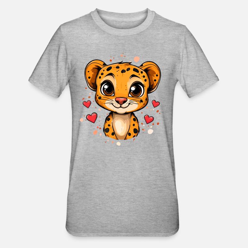 Guépard avec des cœurs - T-shirt polycoton Unisexe - gris chiné