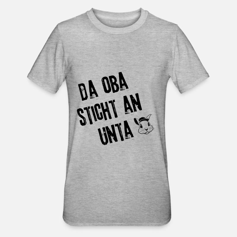ObaStichtUnta | Redewendung - Unisex Polycotton T-Shirt - Grau meliert