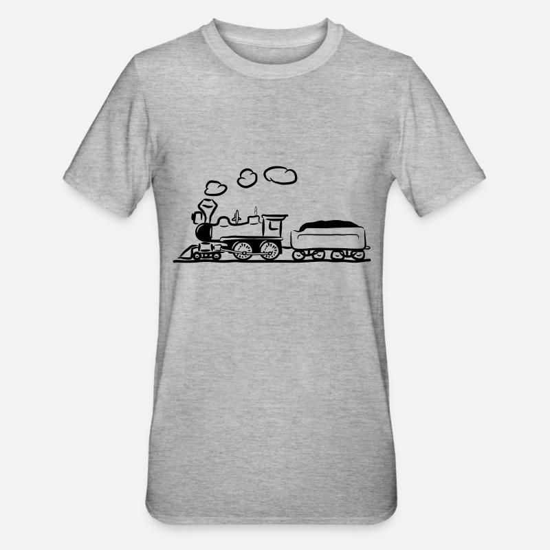 dampflok lok eisenbahn western comic - Unisex Polycotton T-Shirt - Grau meliert