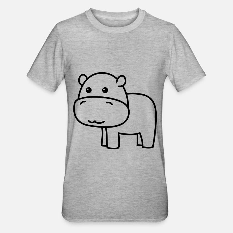 Nilpferd Comic Tier - Unisex Polycotton T-Shirt - Grau meliert