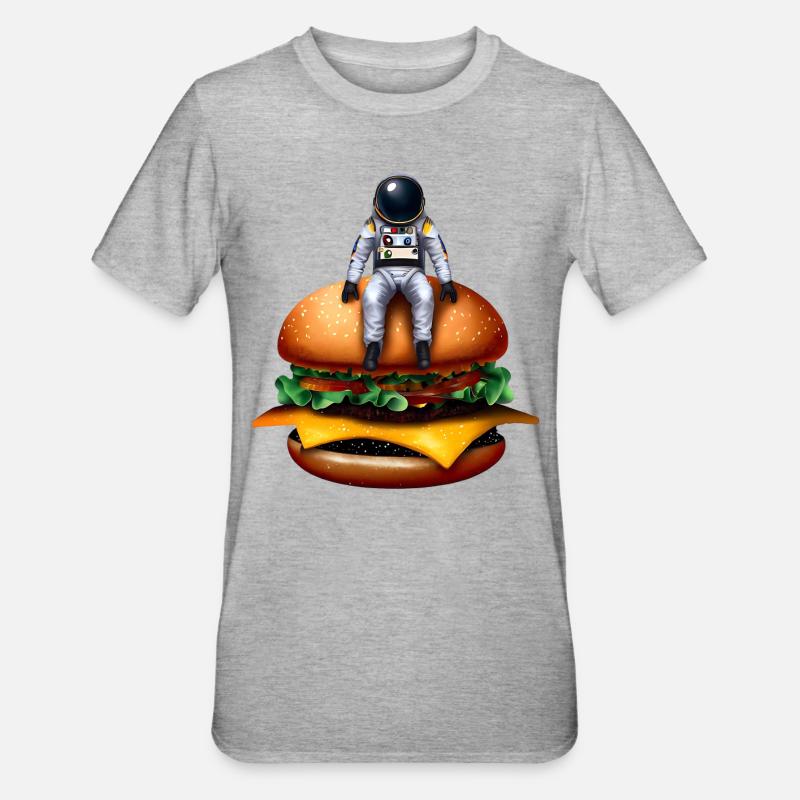 Space Astronaut Cheeseburger - Unisex Polycotton T-Shirt - heather grey